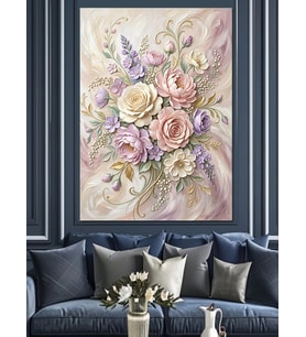 Pastel Tonlu Gül Ve Çiçekler Dekoratif Kanvas - Mdf Ahşap Tablo