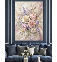 Pastel Tonlu Gül Ve Çiçekler Dekoratif Kanvas - Mdf Ahşap Tablo