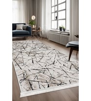 Dijidekor Halı Vizon Cool Karo Yıkanabilir Saçaklı Kesme İnce Yolluk Kilim Salon Halısı Modelleri (Krem)