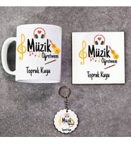 Müzik Öğretmeni Kupa Bardak Altlık ve Anahtarlık Hediye Seti (Model 1)