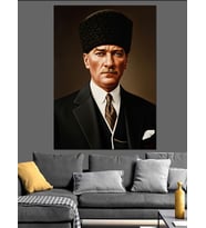 Atatürk Kalpaklı Sivil Portre Dekoratif Kanvas - Mdf Ahşap Tablo
