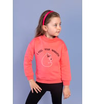Toontoy Kız Çocuk Nakışlı Balıkçı Yaka Pamuklu Sweatshirt (Nar Çiçeği)
