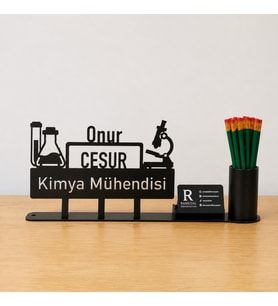 Kimya Mühendisi - Kimyager Masa İsimliği - Kişiye Özel, Mesleklere Özel İsimlik - Metal Ofis İsimliği, Kalemlik ve Kartlık Seti- Yeni İş, Terfi Hediyesi