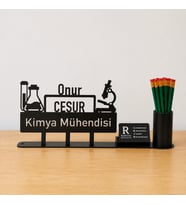 Kimya Mühendisi - Kimyager Masa İsimliği - Kişiye Özel, Mesleklere Özel İsimlik - Metal Ofis İsimliği, Kalemlik ve Kartlık Seti- Yeni İş, Terfi Hediyesi