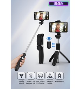 Bluetooth Selfie Çubuğu 70 cm 3 Ayaklı Uzaktan Kumandalı