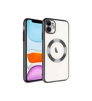 Apple iPhone 11 Uyumlu Kılıf Wireless Şarj Özellikli Sert PC Zore Riksos M-safe Kapak (Siyah)