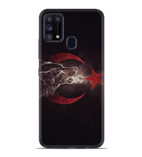 Samsung Galaxy A31 Kılıf Desenli Silikon Güzel Kılıf Kurt Ve Ay Yıldız 1403