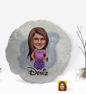 BK Gift Kişiye Özel İsimli Kız Çocuk Karikatürlü Yuvarlak Dekoratif Kırlent Yastık-3