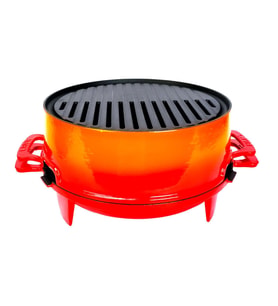 Lava Döküm Yuvarlak Mangal Izgara Set Döküm Demir Yekpare Çift Kulplu Çap (Ø)36cm. (Turuncu)