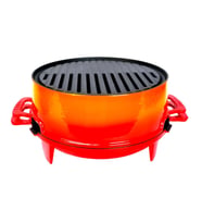 Lava Döküm Yuvarlak Mangal Izgara Set Döküm Demir Yekpare Çift Kulplu Çap (Ø)36cm. (Turuncu)