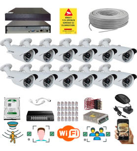 12 Kameralı 5 Mp 1940P Sensör 6 Megapiksel Sony Lens Metal Kasa Ip Güvenlik Kamerası Seti 748ip-12