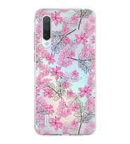Xiaomi Mi 9 Lite Uyumlu Kapak Floral Pembe Tasarımlı Şeffaf Silikon Kılıf