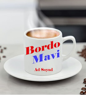 Kişiye Özel Bordo Mavi Taraftar İsim Soyisim Tasarımlı Türk Kahve Fincanı