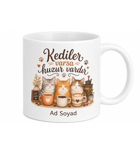 Kedi Kafe Temalı Baskılı Kupa Bardak Kedi Severler İçin Özel Tasarım Hediye