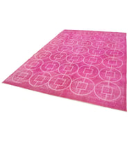 Pembe Halı El Dokuma Yün Salon Halısı Geometrik Desenli Vintage Tarz Yatak Odası