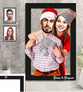 Kişiye Özel Yılbaşı Sevgili Karikatürlü 3D Ahşap Tablo 30x47 Model-8