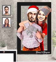 Kişiye Özel Yılbaşı Sevgili Karikatürlü 3D Ahşap Tablo 30x47 Model-8