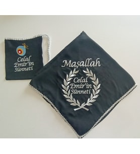 İsimli Sünnet Şalı Omuz Örtüsü Maşallah Nakış İşlemeli Kına Şalı Atkı Eldiven İsme Özel (Siyah)