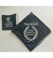 İsimli Sünnet Şalı Omuz Örtüsü Maşallah Nakış İşlemeli Kına Şalı Atkı Eldiven İsme Özel (Siyah)