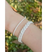 Gümüş Kazaziye Örgü İkili Bileklik Kombin : Gümüş - 20 cm : Gümüş - 17 cm