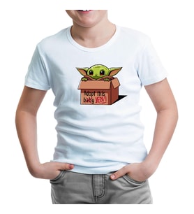 Baby Yoda - Adopt Beyaz Çocuk Tshirt