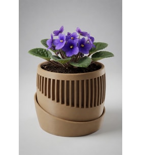 MYCRAFT3D Minimal Çizgili Altı Delikli Saksı Dekoratif Çiçeklik Alt Tablalı Modern Tasarım Saksı 10x15cm