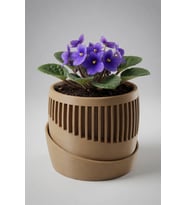 MYCRAFT3D Minimal Çizgili Altı Delikli Saksı Dekoratif Çiçeklik Alt Tablalı Modern Tasarım Saksı 10x15cm