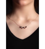 Siyah Zirkon Taşlı Rose Altın Kap. Kelebekli Gümüş Kolye 925Ayar                