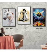 at kadın arı suyu boya efectli tablo 3 adet 35cmx50cm kumaş baskılı canvas tablo