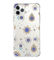 PrintiFy Apple iPhone 11 Pro Max Uyumlu Nazar Boncuğu 5 Baskılı Şeffaf Köşe Korumalı Antişok Kılıf