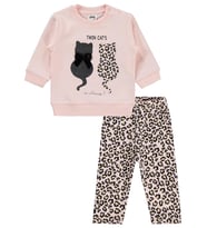 Civil Baby Leopar Kedi Baskılı 6-18 Ay Takım - Bej