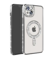 Apple İphone 14 Kılıf Joke Simli Magneticsafe Kılıf - Gümüş