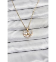 316L Çelik Zincir Gold Renk Kalp ve Fiyonk Model Zirkon Taşlı Kadın Kolye - TJ-BKO10848