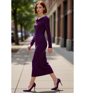 Kadın Astarlı Degaje Yaka Düz Desen Bodycon Maxi Elbise Modern ve Konforlu Kış Kombinleri İçin