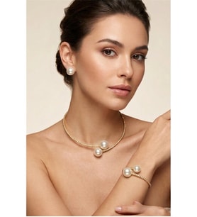 İNCİLİ TAŞLI CHOKER KOLYE BİLEKLİK KÜPE SET