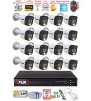 FURY 16 Kameralı 5Mp Lens 2 Mp Görüntü Gece Renkli Full Hd Ultra Led Akıllı Güvenlik Kamerası Seti 500GB