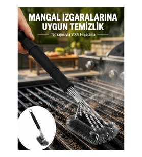 Mey İthalat® Uzun Saplı Izgara Temizleme Fırçası Çelik Telli Yeni Nesil