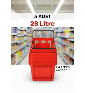 5 Adet 28 Litre Plastik Market Alışveriş Sepeti Saplı Dayanıklı Market Mağaza El Sepeti Kırmızı