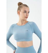 Maraton SlimFit Kadın Bisiklet Yaka  Sislimavi Crop Top