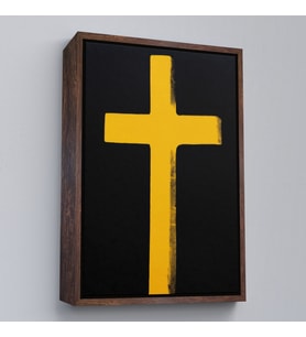 Çerçeveli Sarı Haç Tablosu - Cross (Kahverengi)