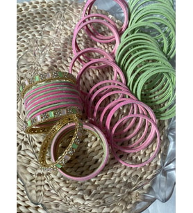 YEŞİL PEMBE HİNT BİLEKLİK SETİ