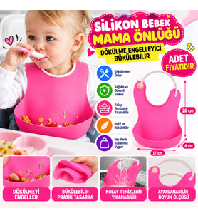 Çocuk Bebek Mama Önlüğü Dökülme Engelleyici Bükülebilir Pembe (adet fiyatıdır)