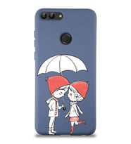 Huawei P Smart Uyumlu Lansman Kılıf Aşk Tasarımlı İçi Kadife Kapak-Petrol Mavisi (Şeffaf)