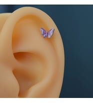 Mor Kelebekli Piercing Helix Kıkırdak Conch Lob Silver (Çok Renkli)