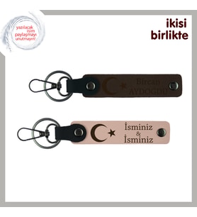 Patrona Kurumsal ve Anlamlı Hediye – Ay Yıldız Desenli Anahtarlık Takımı, Koyu Kahve-Yavru Ağzı