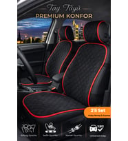 Oto Koltuk Kılıfı Tay Tüyü 2'li Ön Minder Terletmez, Kaymaz, Sıvıya Dayanıklı, Airbag Uyumlu - Siyah Kırmızı