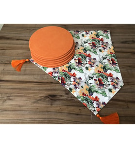 BEYAZ ZEMİN RENKLİ DESENLİ RUNNER & SUPLA (Krem)
