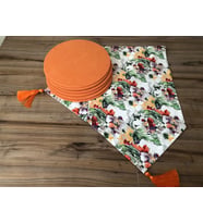 BEYAZ ZEMİN RENKLİ DESENLİ RUNNER & SUPLA (Krem)