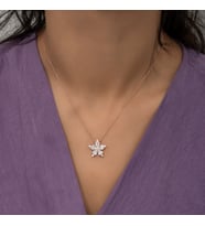 Beyaz Taşlı Rose Yıldız Çiçeği Kolye-925 Ayar Gümüş