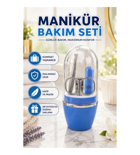 Mavi Manikür ve Kişisel Bakım Seti – Cımbız, Makas, Tırnak Makası ve Törpü